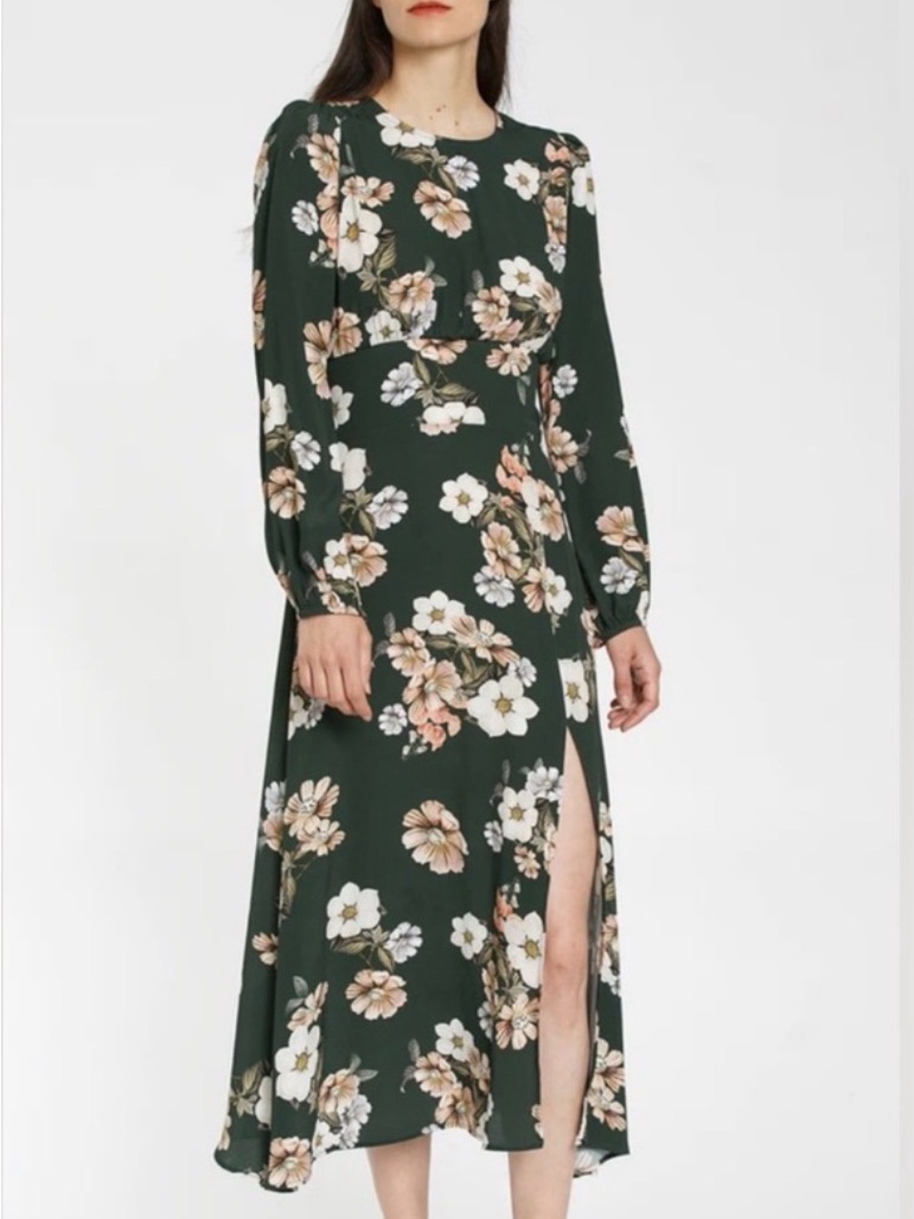 dRA Los Angeles Green Floral Smocked Maxi Dress S